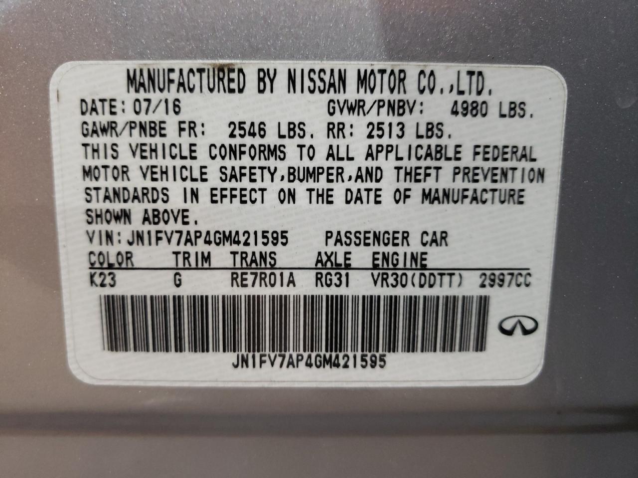 Photo 11 VIN: JN1FV7AP4GM421595 - INFINITI Q50 