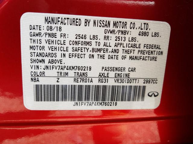 Photo 9 VIN: JN1FV7AP4KM760219 - INFINITI Q50 RED SP 