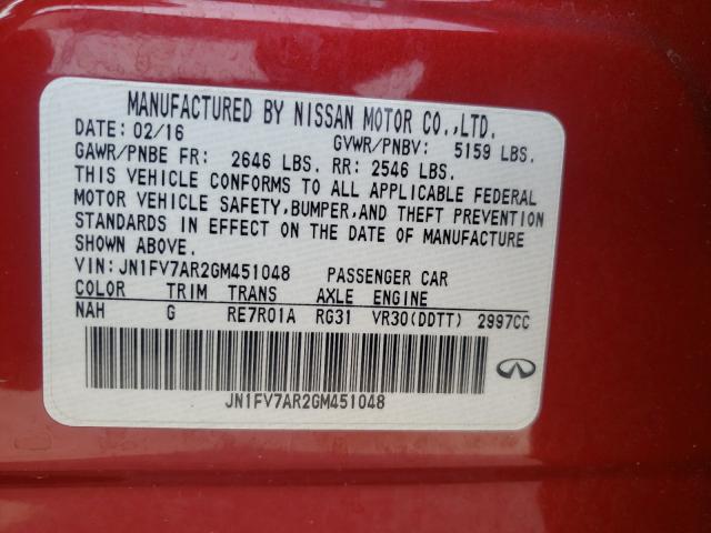 Photo 9 VIN: JN1FV7AR2GM451048 - INFINITI Q50 RED SP 