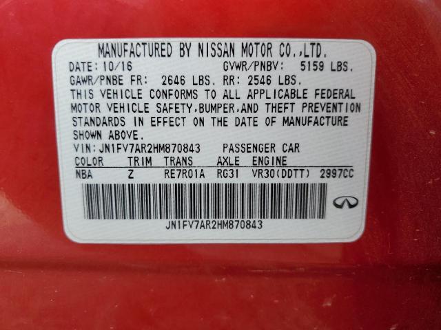 Photo 11 VIN: JN1FV7AR2HM870843 - INFINITI Q50 RED SP 