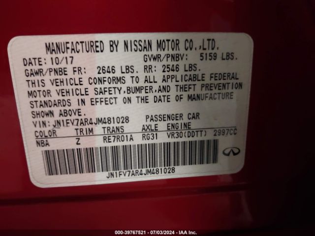 Photo 8 VIN: JN1FV7AR4JM481028 - INFINITI Q50 