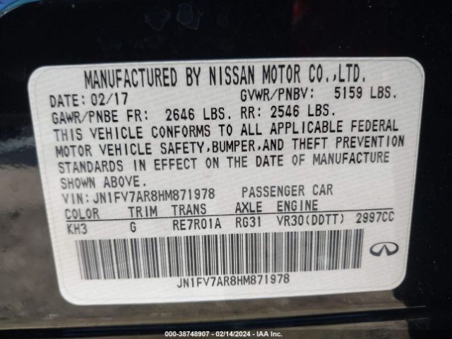 Photo 8 VIN: JN1FV7AR8HM871978 - INFINITI Q50 