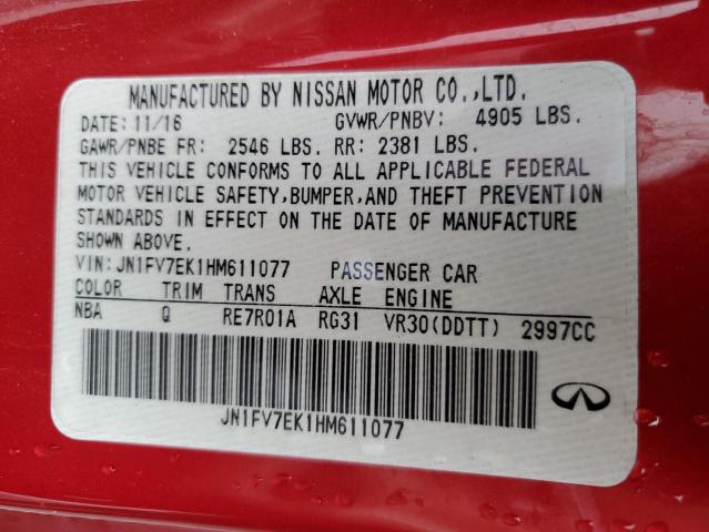 Photo 12 VIN: JN1FV7EK1HM611077 - INFINITI Q60 RED SP 