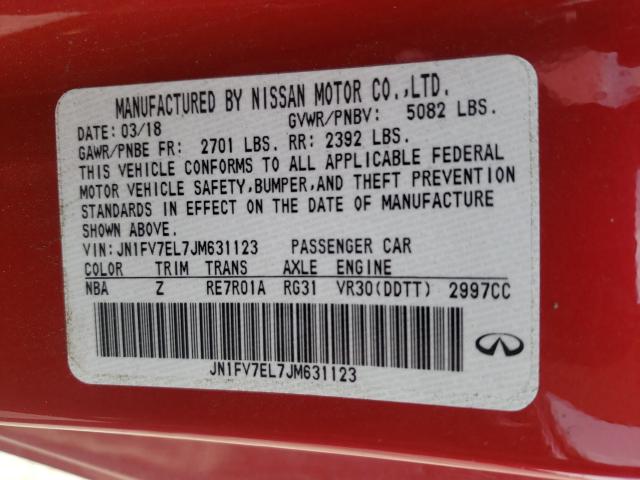 Photo 9 VIN: JN1FV7EL7JM631123 - INFINITI Q60 RED SP 