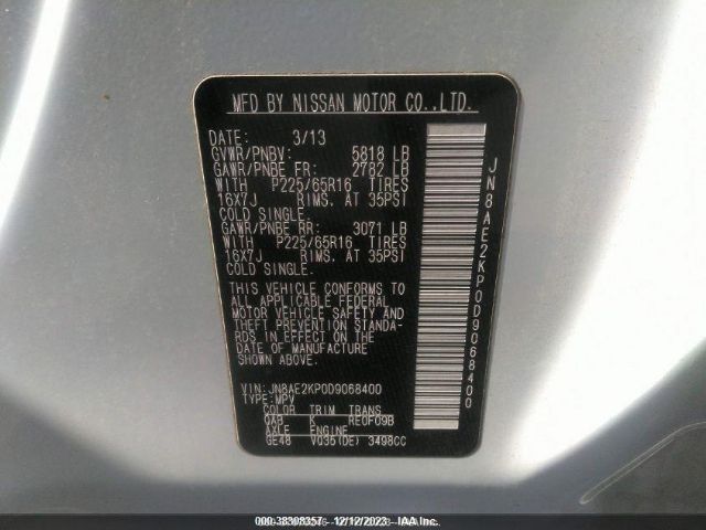 Photo 8 VIN: JN8AE2KP0D9068400 - NISSAN QUEST 