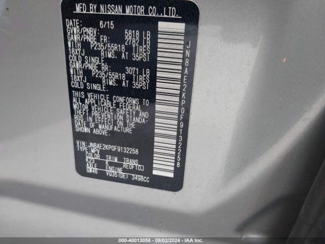 Photo 8 VIN: JN8AE2KP0F9132258 - NISSAN QUEST 