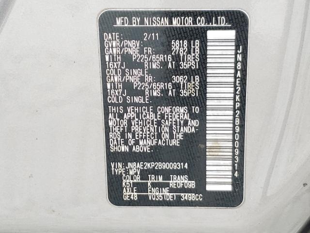 Photo 9 VIN: JN8AE2KP2B9009314 - NISSAN QUEST S 