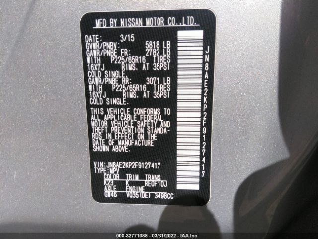 Photo 8 VIN: JN8AE2KP2F9127417 - NISSAN QUEST 