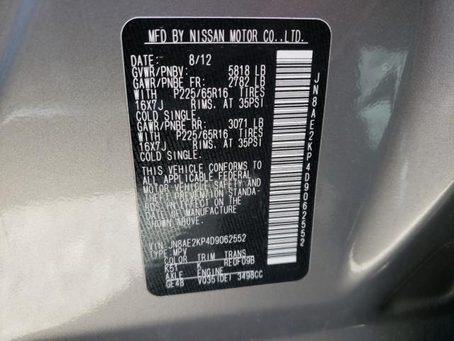 Photo 9 VIN: JN8AE2KP4D9062552 - NISSAN QUEST S 