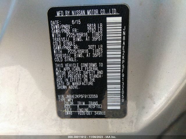 Photo 8 VIN: JN8AE2KP5F9132059 - NISSAN QUEST 