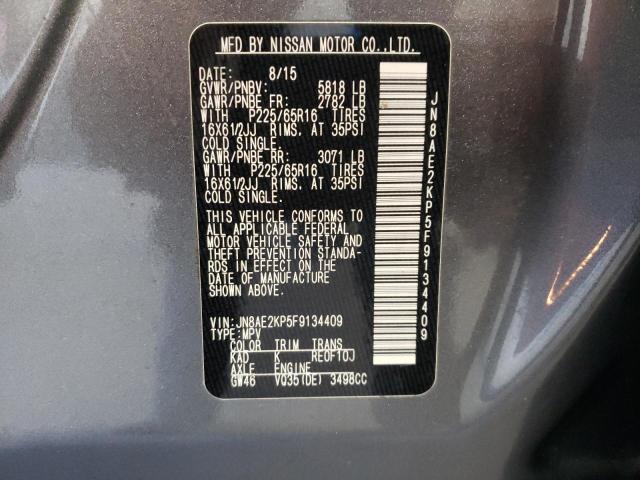 Photo 9 VIN: JN8AE2KP5F9134409 - NISSAN QUEST S 