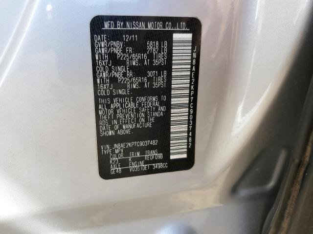 Photo 12 VIN: JN8AE2KP7C9037482 - NISSAN QUEST S 