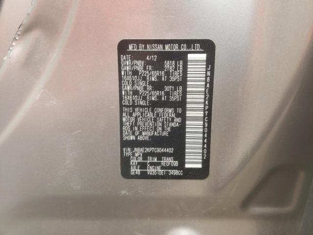 Photo 12 VIN: JN8AE2KP7C9044402 - NISSAN QUEST S 