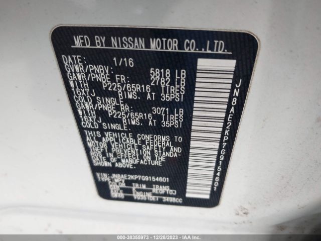 Photo 8 VIN: JN8AE2KP7G9154601 - NISSAN QUEST 