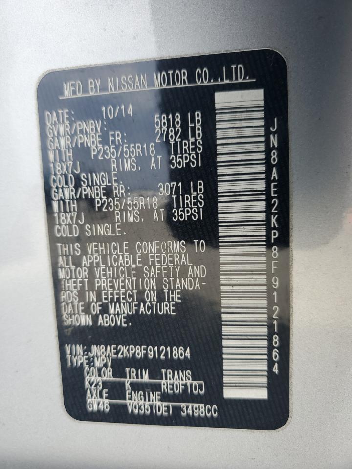 Photo 12 VIN: JN8AE2KP8F9121864 - NISSAN QUEST 