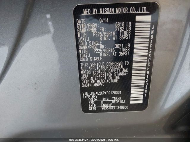 Photo 8 VIN: JN8AE2KPXF9120361 - NISSAN QUEST 