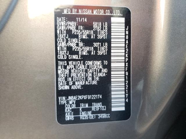 Photo 9 VIN: JN8AE2KPXF9122174 - NISSAN QUEST S 