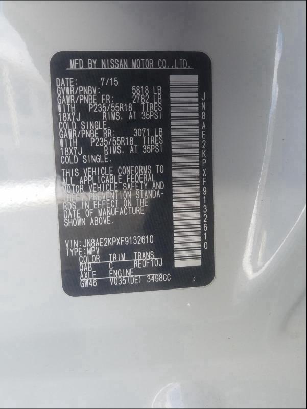 Photo 9 VIN: JN8AE2KPXF9132610 - NISSAN QUEST S 