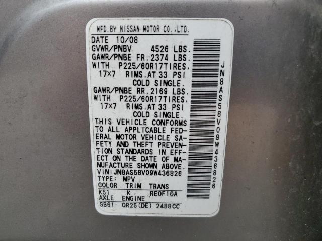 Photo 12 VIN: JN8AS58V09W436826 - NISSAN ROGUE 