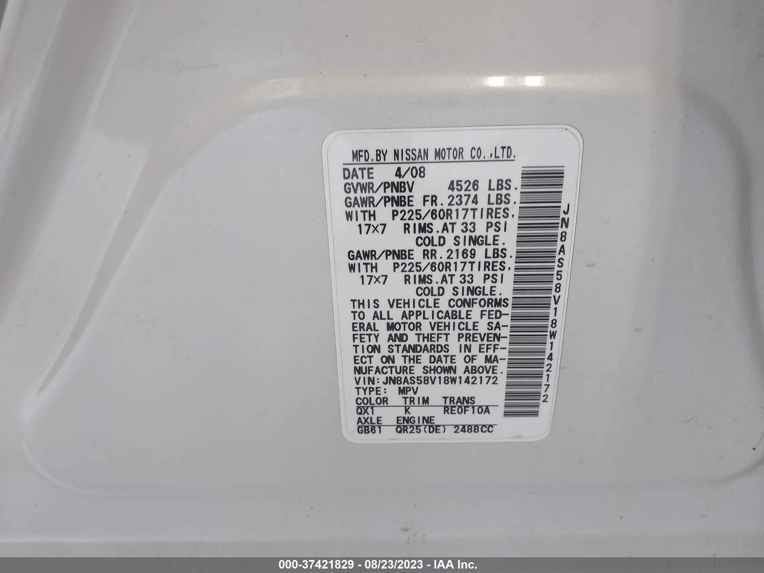 Photo 8 VIN: JN8AS58V18W142172 - NISSAN ROGUE 