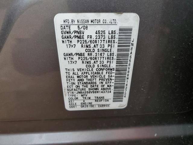 Photo 12 VIN: JN8AS58V88W143724 - NISSAN ROGUE 