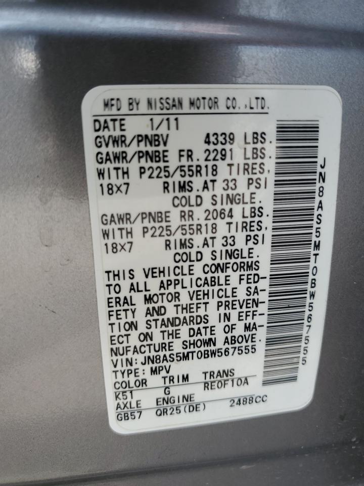 Photo 12 VIN: JN8AS5MT0BW567555 - NISSAN ROGUE 