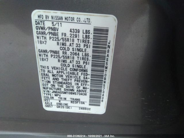 Photo 8 VIN: JN8AS5MT0BW573436 - NISSAN ROGUE 