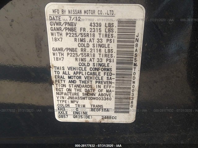 Photo 8 VIN: JN8AS5MT0DW003360 - NISSAN ROGUE 