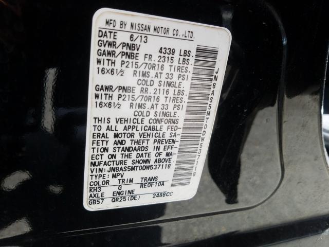 Photo 9 VIN: JN8AS5MT0DW537118 - NISSAN ROGUE S 