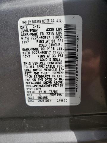 Photo 12 VIN: JN8AS5MT0FW657438 - NISSAN ROGUE SELE 