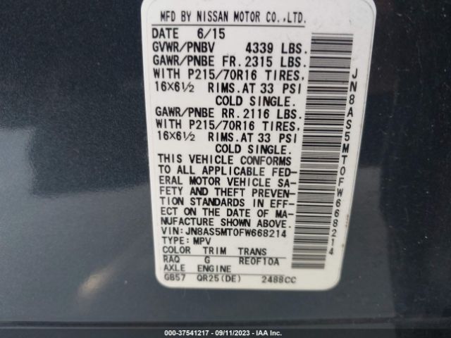 Photo 8 VIN: JN8AS5MT0FW668214 - NISSAN ROGUE SELECT 