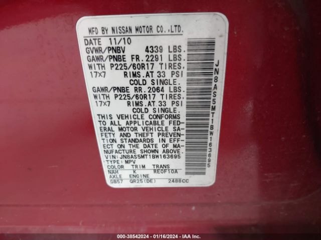 Photo 8 VIN: JN8AS5MT1BW163695 - NISSAN ROGUE 