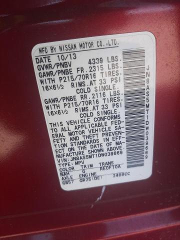 Photo 12 VIN: JN8AS5MT1DW039669 - NISSAN ROGUE 