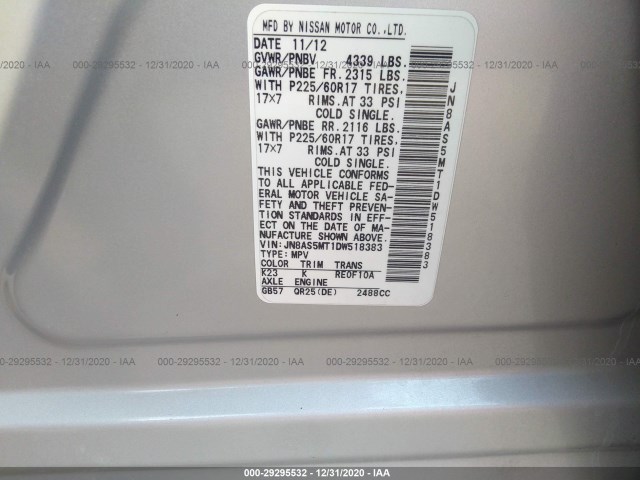 Photo 8 VIN: JN8AS5MT1DW518383 - NISSAN ROGUE 