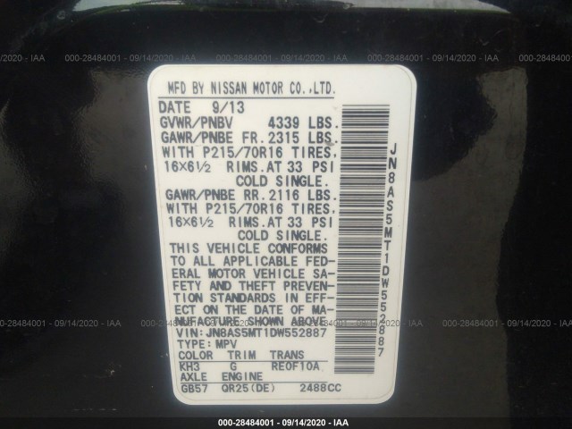 Photo 8 VIN: JN8AS5MT1DW552887 - NISSAN ROGUE 