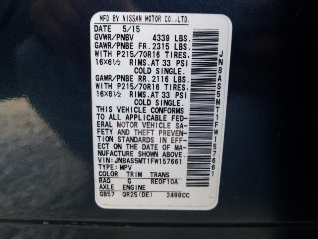 Photo 9 VIN: JN8AS5MT1FW157661 - NISSAN ROGUE SELE 