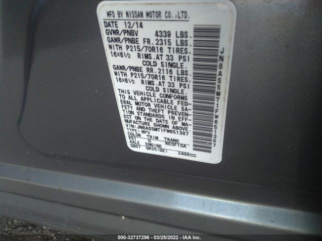 Photo 8 VIN: JN8AS5MT1FW651387 - NISSAN ROGUE SELECT 