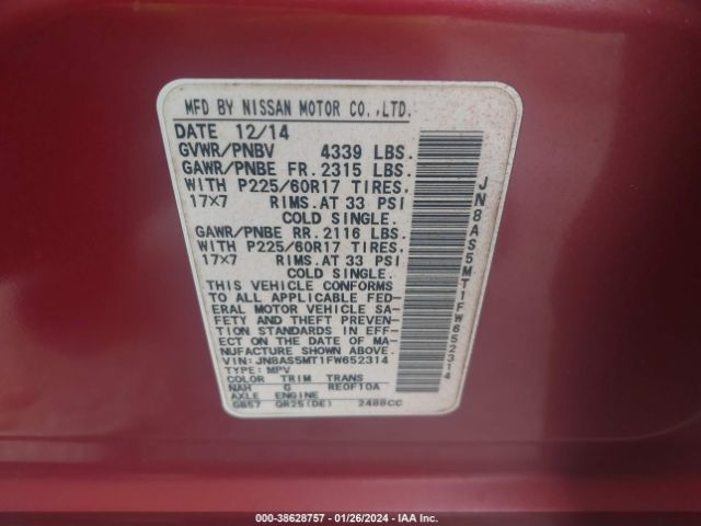 Photo 8 VIN: JN8AS5MT1FW652314 - NISSAN ROGUE SELECT 