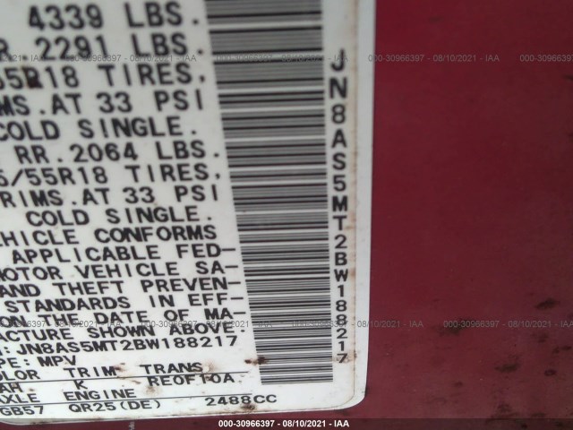 Photo 8 VIN: JN8AS5MT2BW188217 - NISSAN ROGUE 