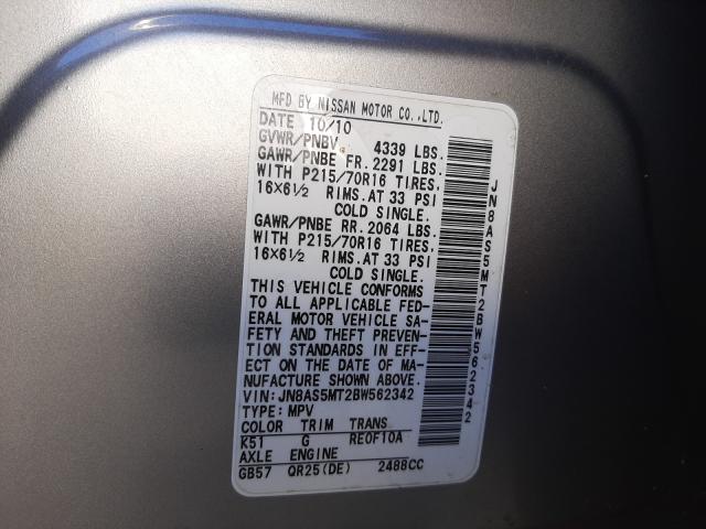 Photo 9 VIN: JN8AS5MT2BW562342 - NISSAN ROGUE S 