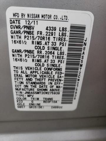 Photo 12 VIN: JN8AS5MT2CW275939 - NISSAN ROGUE S 