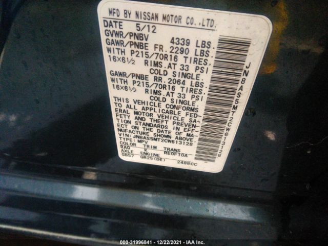 Photo 8 VIN: JN8AS5MT2CW613128 - NISSAN ROGUE 