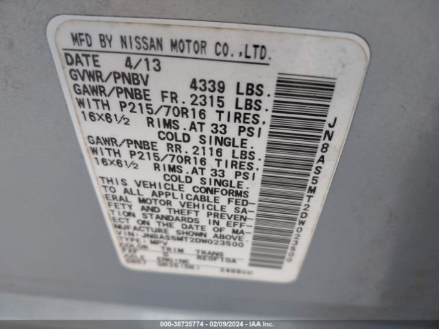 Photo 8 VIN: JN8AS5MT2DW023500 - NISSAN ROGUE 