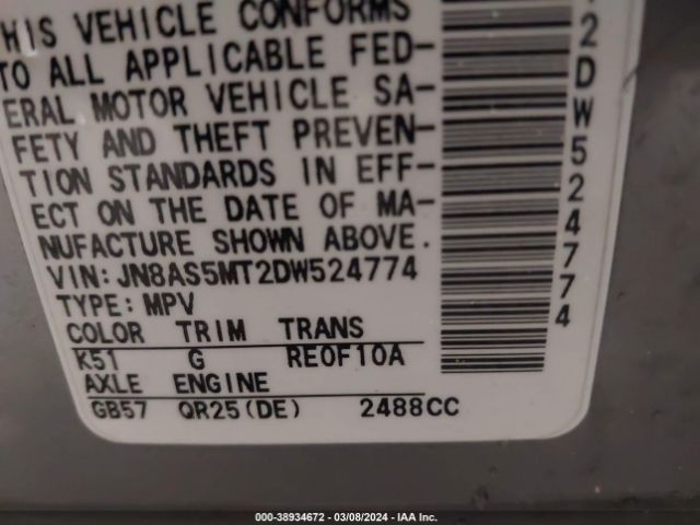 Photo 8 VIN: JN8AS5MT2DW524774 - NISSAN ROGUE 