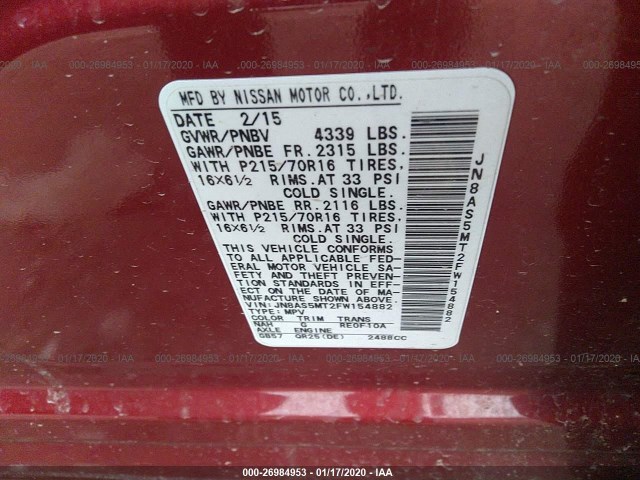 Photo 8 VIN: JN8AS5MT2FW154882 - NISSAN ROGUE SELECT 