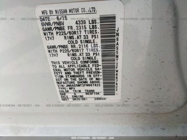 Photo 8 VIN: JN8AS5MT2FW667422 - NISSAN ROGUE SELECT 