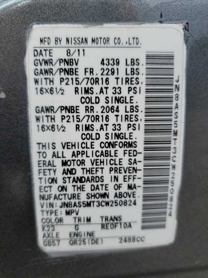 Photo 12 VIN: JN8AS5MT3CW250824 - NISSAN ROGUE 