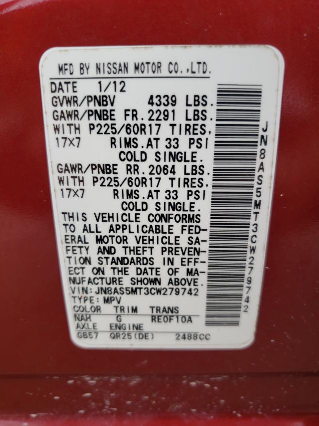 Photo 9 VIN: JN8AS5MT3CW279742 - NISSAN ROGUE S 