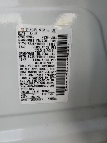 Photo 12 VIN: JN8AS5MT3CW301786 - NISSAN ROGUE 