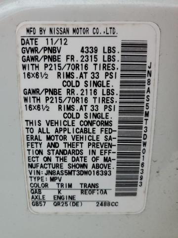 Photo 12 VIN: JN8AS5MT3DW016393 - NISSAN ROGUE 